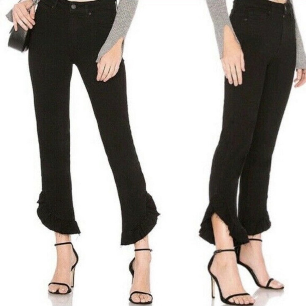 Paige Hoxton Straight Ankle Raw Mini Ruffle Black